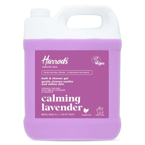 Harrods Lavender Body Wash Refill Pack 5L | Liquid Soap For Body Wash | Shower Gel Refill Pack | Moisturises Dry Skin | Gentle Skin Cleanser | 100% Natural Fresh