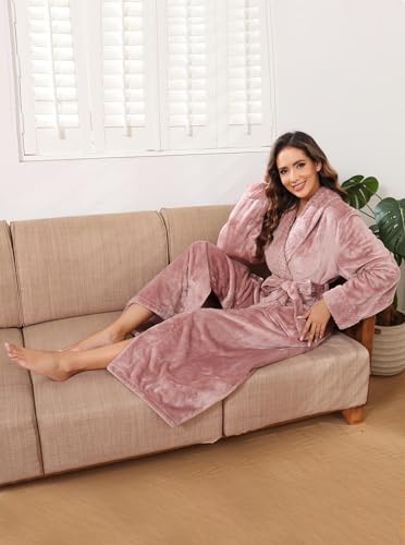Image of Hellomamma Long Bath Robe for Womens Plush Soft Fleece Bathrobes Nightgown Ladies Pajamas Sleepwear Housecoat