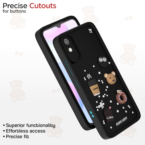 Image of Pikkme Back Cover for Redmi 9A / 9i / 9A Sport | Cute Fun Cartoon 3D Bear Silicone Full Body Protection Bumper Cover (Black)