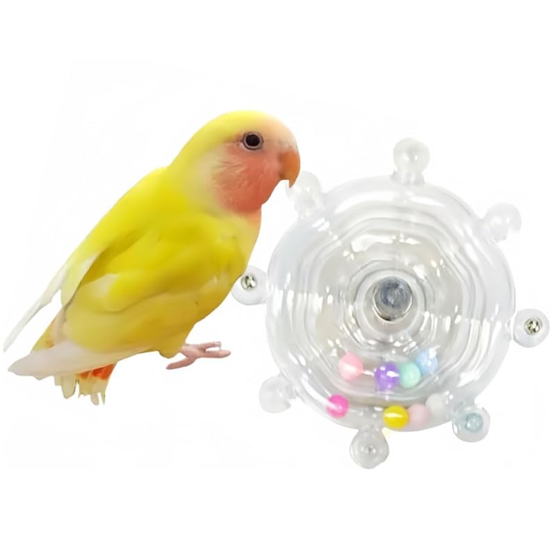 Parrot Spinner Toy Funny Parakeet Toy Interactive Spinning Wheel Rattle & Chew Beak Exercise for Small Medium Parrots Cockatiels Conures Lovebirds Anxiety Reduction (Transparent)