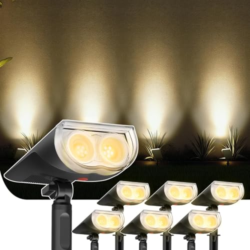 Linkind Solar Lights Outdoor Garden, IP67 Waterproof Outdoor Light Ground Stake & Wall Mount, Compact LED Solar Uplights for Gardens & Plants, Warm White, 6 Pack