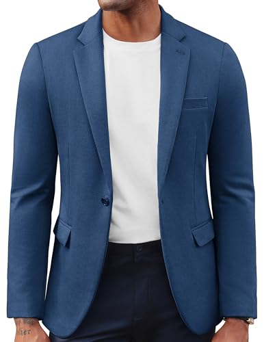 PJ PAUL JONES Herren Jacket Sakko modern Sportlich Langarm 1 Knöpfe Slim Fit Anzugjacke für Party Business Blazer, Dunkelblau, L