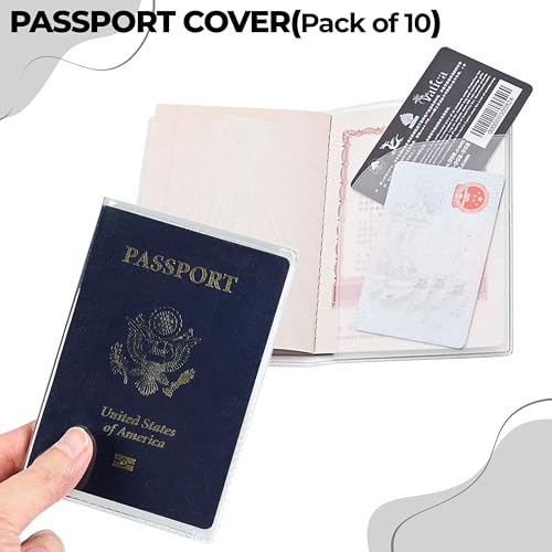 Image of Kraptick Men Polypropylen Passport Cover, Transparent & Waterproof Passport Cover, Passport Coverage Protector with 2 Additional Pockets for Cards & Tickets (Transparent PWC) (Pack of-10)