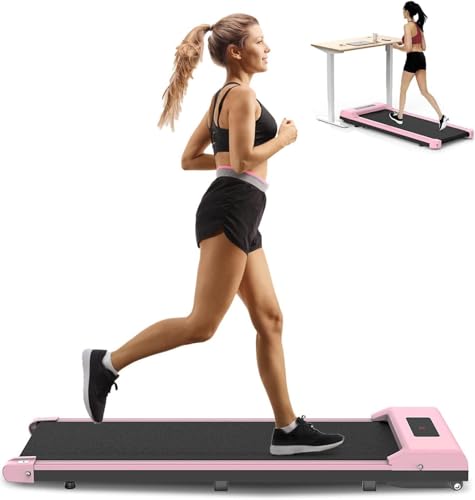 Walking Pad Treadmill, 2.5HP Under Desk Treadmill with Double Shock Absorption | Widened Running Belt | LED Display for Office Home Use, Installation Free (Pink)