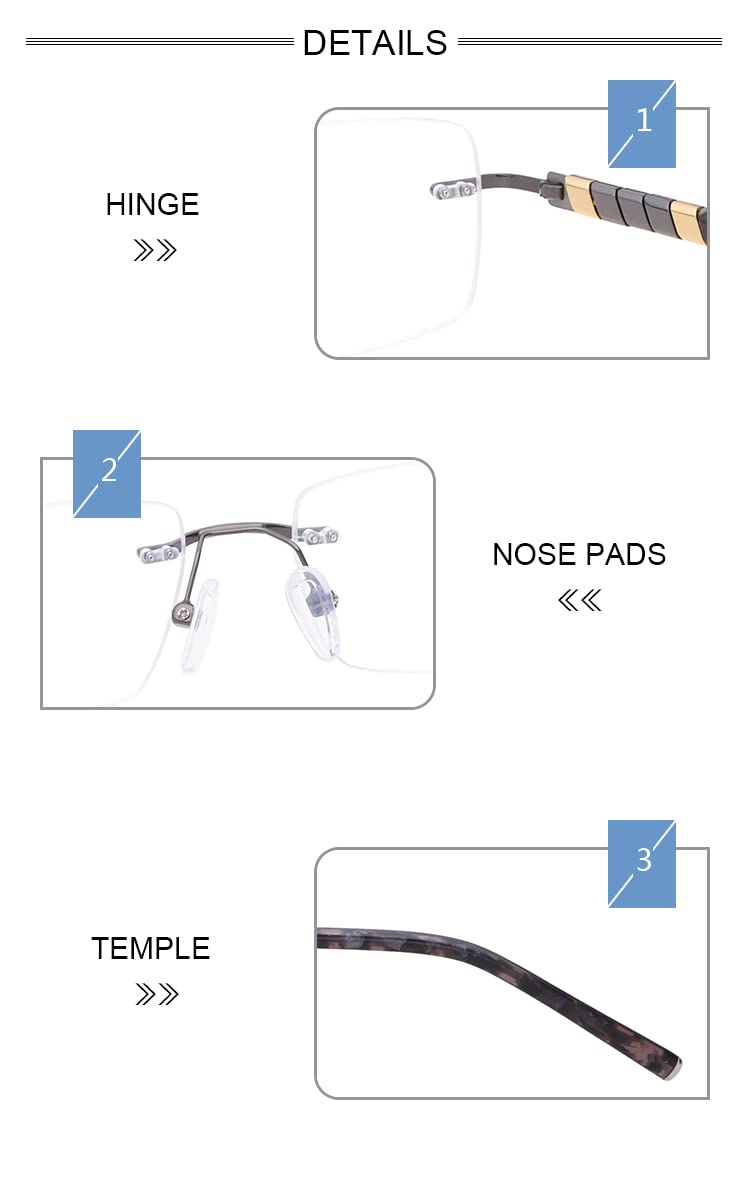 HELES - Occhiali da lettura da uomo, rettangolari, in titanio e policarbonato, con blocco della luce blu, antiriflesso, canna di fucile, +2.25 Strength