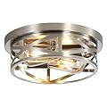 Close to Ceiling Light Fixtures, 2-Light Brushed Nickle Flush Mount Ceiling Light, 11 Inch Metal Cage Cross Modern Indoor House Ceiling Lights for Kitchen Bedroom Living Room Foyer Hallway Office