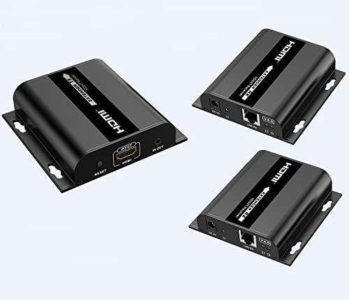 (1 Sender+2 Receivers) Wall HDMI Extender/Up to 120m with IR, LKV383 V4.0 HDMI 1080P Extender LAN Repeater Over RJ45 Cat5e/Cat6