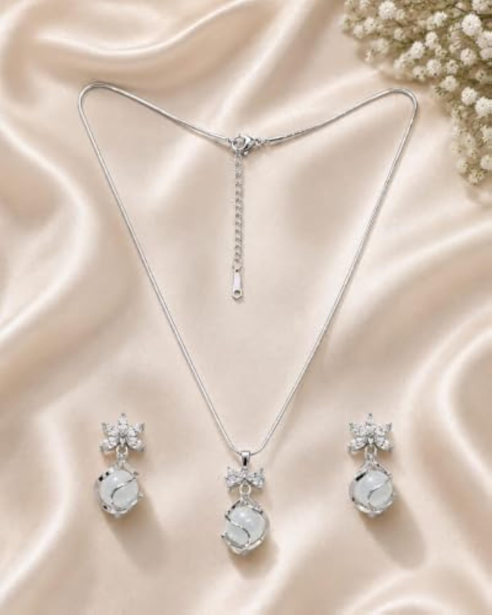 Stylish Silver Necklace and Earring Set for Women and Girls