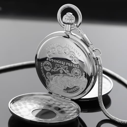 Image of Copper Pocket Watch Steampunk Roman Number Scale Mechanical London Hand Wind Mens Watches with Chains & Boxs