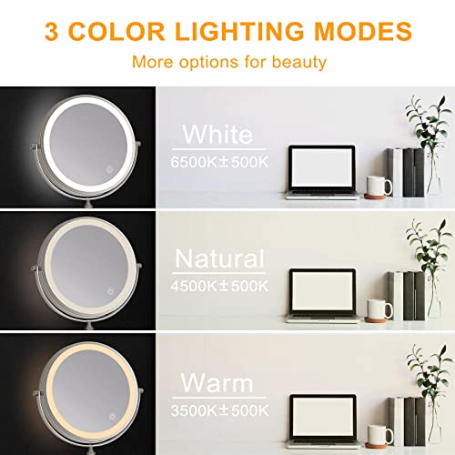 Amelar 8 Inch Wall Mounted Makeup Mirror Usb Rechargeable Led 3 Color Lights Two Sided 1X/10X Magnifying Mirror Touch Switch Intelligent Shutdown 360° Swivel Vanity Mirror For Bathroom Hotel(Nickel) #TOP3