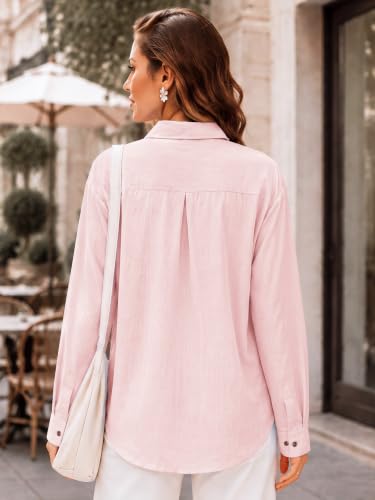 Womens Button Down Shirts for Women Long Sleeve Linen Cotton Shirt Soft Gauzy Collared Oversized Boyfriend Blouses Light Pink Size XS - image 5