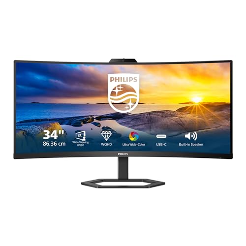 PHILIPS 34E1C5600HE - 5000 Series - LED-Monitor - gebogen - 34"" - 3440 x 1440 WQHD @ 100 Hz - VA - 300 CD/m? - 3000:1-4 ms - HDMI, DisplayPort, USB-C - luidsprekers - textuurzwart (34E1C5600HE/00)