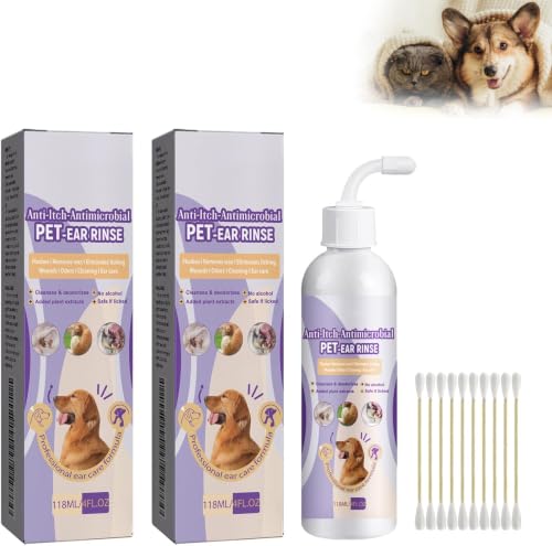 Gokame Pet Ear Cleaner - Infektionsbehandlung für Hunde & Katzen, Katzenohrenschmalz-Reiniger, Haustier-Ohrspülung für Hunde, Hundeohrinfektions-Behandlungslösung(2)