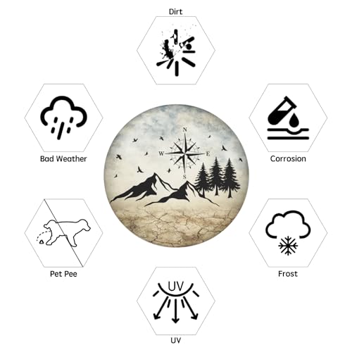 Image of Nature Mountain Land Spare Tire Cover Compass Wheel Covers 15 Inch | Earthy Yellow，Polyester，Protectors Tire Cover，Waterproof，Dust-Proof，Universal，Fit for RV Jeep SUV Motor Travel Camper Tires