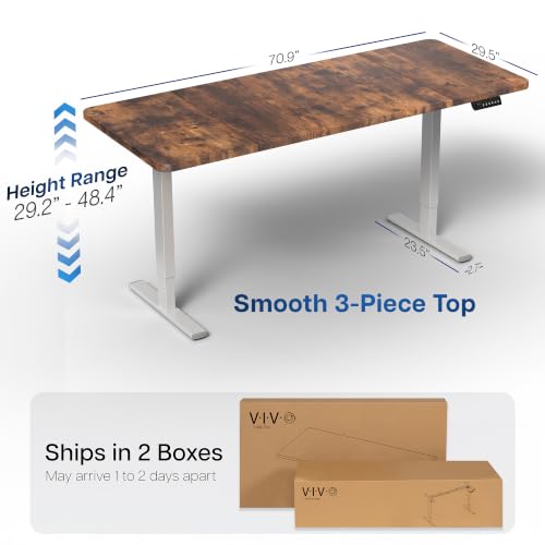 Image of VIVO Electric 71 x 30 in Rustic Standing Desk, Memory Height Adjustment, 1B Series, Holds 220 lbs, Vintage Brown Top Gray Frame, DESK-KIT-1G7N