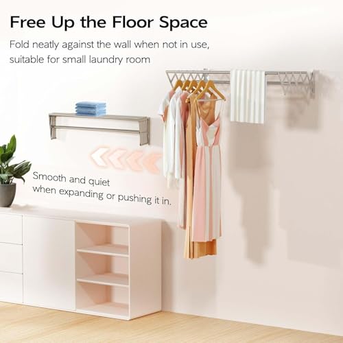 Image of 24-Inch Stainless Steel Foldable Wall-Mounted Clothes Drying Rack | Heavy-Duty 7 Rod Laundry Hanger | Space-Saving, Rust-Proof Drying Stand for Indoor & Outdoor Use (2 Feet)