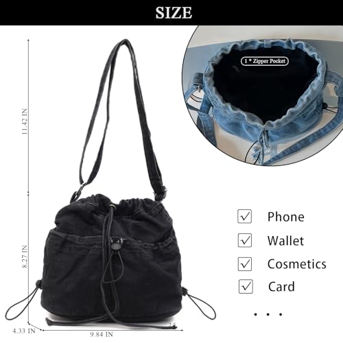 Denim Bucket Bags for Women Multiple Pockets Denim Crossbody Bag Jean Purse Shoulder Handbag4