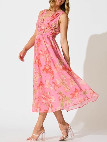 womens summer sleeveless v neck boho long dress floral print midi sundress