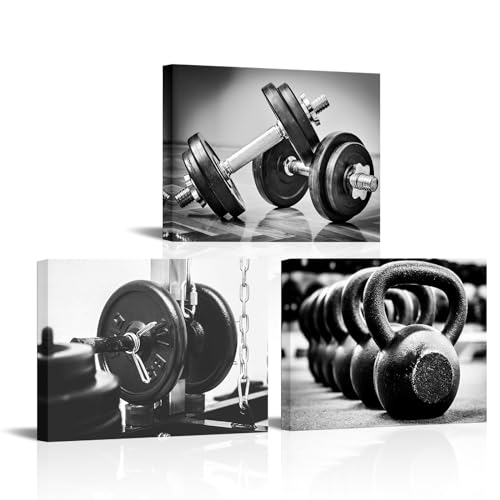 Canvbay 3 Pieces Fitness Gym Canvas Wall Art Black and