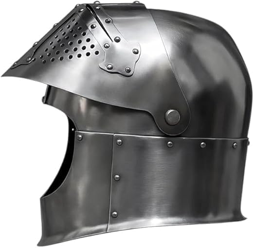 Medieval Templar Visor Helmet Knight Armor Crusader Helmet Iron Head Armor Functional 18g Steel LARP Warrior Cosplay Costume for Adult