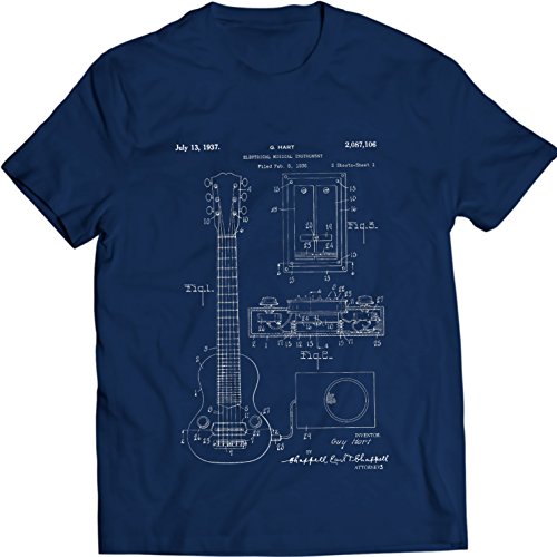 DTG Printing Gibson Guitarra Eléctrica Paul Les Patentare Camiseta 100% Algodón (XXL, Azul Marino)