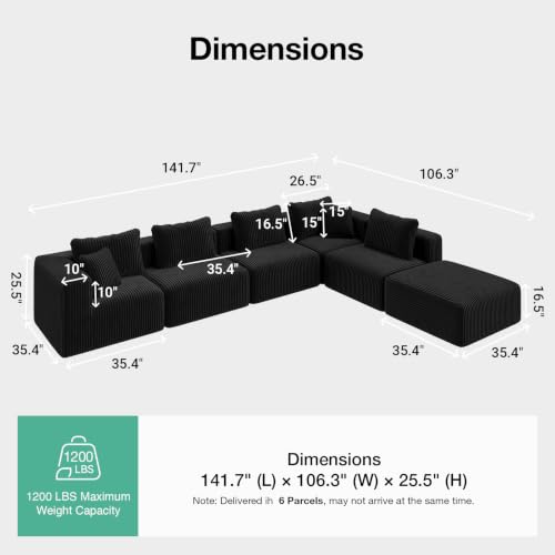 Image of Novilla 141 inch Modular Sectional Sofa, V Shape Customizable Sectional Couch, Modern Cloud Design with Smarts Coil Support, Boneless Sectional Couch for Living Room Apartment, No Assembly Required