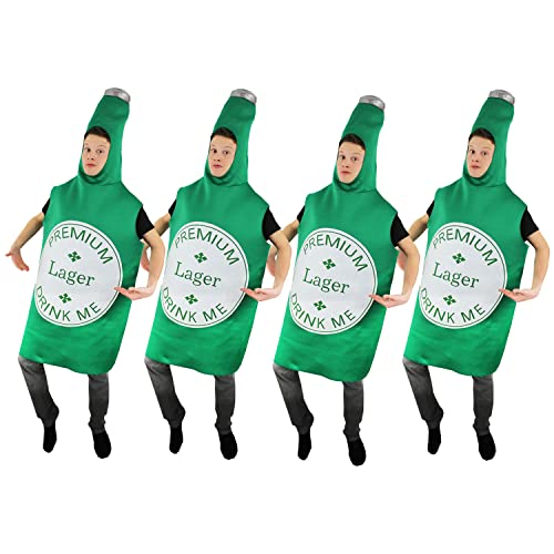 Adults Beer Bottle Costume x4 - Large Green Lager Bottle With Drink Me Label - Funny Novelty Fancy Dress Outfit Oktoberfest, Bavarian, Beer Festival, Stag Nights