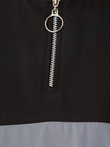 Image of Miss Chase Women's Black and Grey Boxy Colour-Block Basic Top