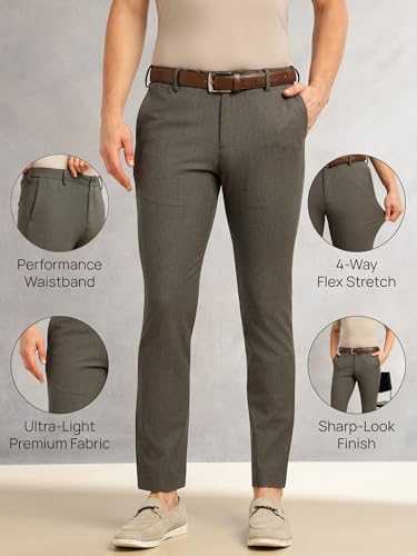 Image of Thomas Scott Men's Regular Fit Mid-Rise Solid Formal Performance Trouser | Flexi-Waist & 4-Way Stretch | 4 Pockets | Button Closure