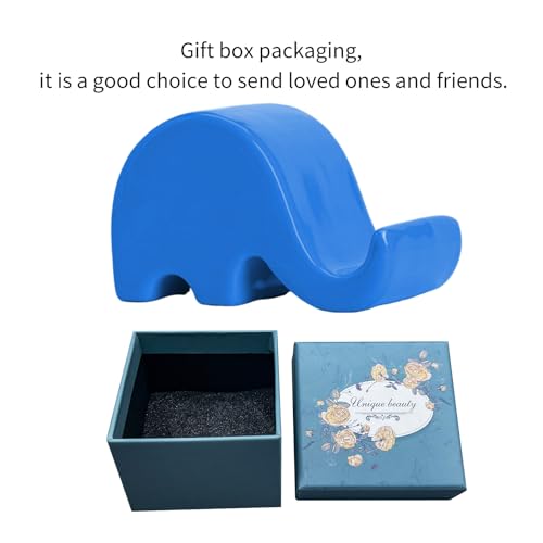 Estatua de Elefante Cerámico Azul y Soporte para Celular miniatura 3