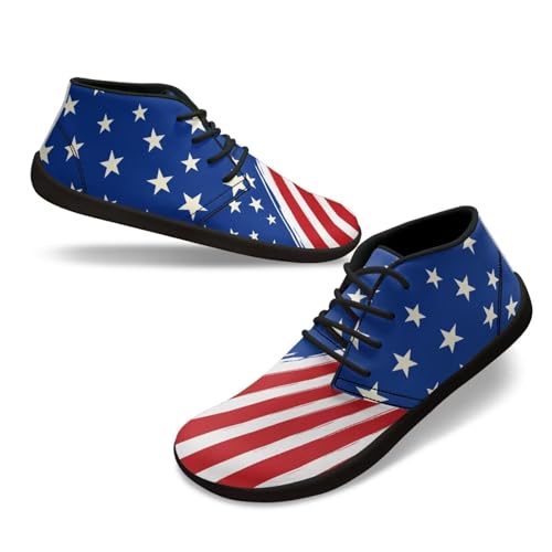 Forchrinse American Flag Print Mens Flat Shoes Leather Sneakers Fashion Mid Top Walking Shoes Patriotic Dress Shoes for Men Boys Chukka Boots Waterproof3