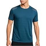 Camiseta deportiva para hombre, transpirable, manga corta, tejido de sensación de hielo, camiseta ligera de secado rápido, tallas grandes, cuello redondo, camiseta de entrenamiento, azul, M
