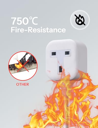 وصلة تمديد في اتجاه واحد مع شريط طاقة بقابس بريطاني 3 دبابيس بتصميم متين ومقاوم للحريق للمنزل والمكتب من هونور - (2 متر، لون أبيض)