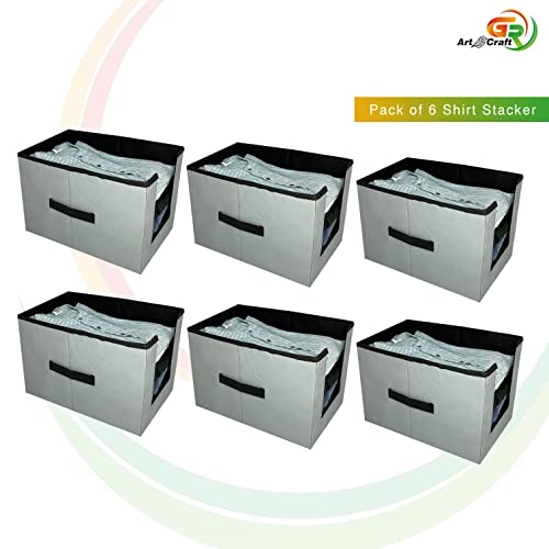 Image of GR Art&Craft inchOrganize Your Space inch Non Woven Shirt Stacker /Shirt Organizer Wardrobe Organizer-6 Pcs Combo (Grey Black)