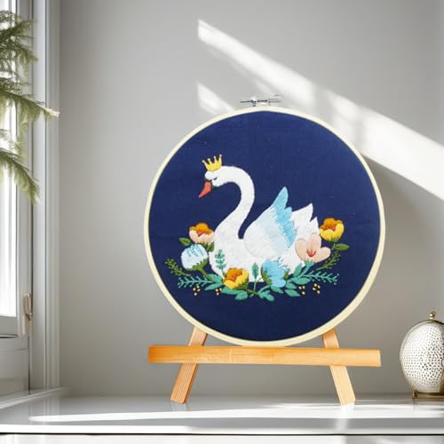 Image of Speedura 4-Set Embroidery Kit for Beginners - Easy Needlepoint Starter Kit for Adults to Learn Hand Embroidery with Stamped Designs, Cross Stitch Patterns, and Fun DIY Projects (Swan Dreams)