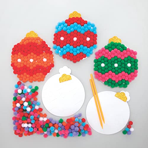 Baker Ross FC111 Weihnachtskugel Pom Pom Bastelset - 5er Pack, Selbstklebende Karte mit farbigen PomPoms zum Basteln für Kinder, Weihnachtsbastelaktivitäten