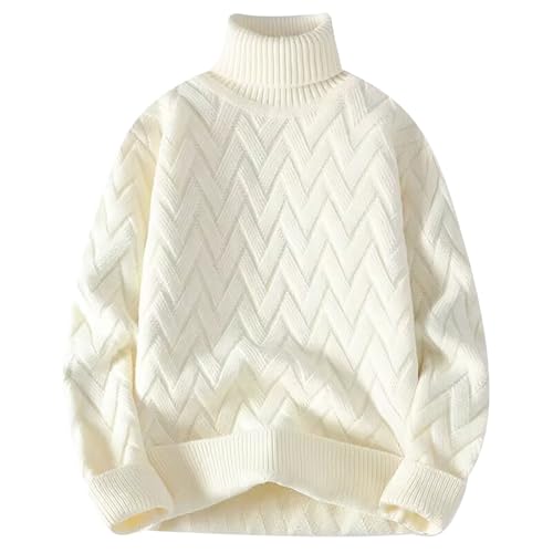 Muscularfit Men Plus Size Turtleneck Sweaters Knitted Long Sleeve High Neck Casual Ribbed Pullover Shirt Regular Fit Knitwear Cardigan Sweater White XL