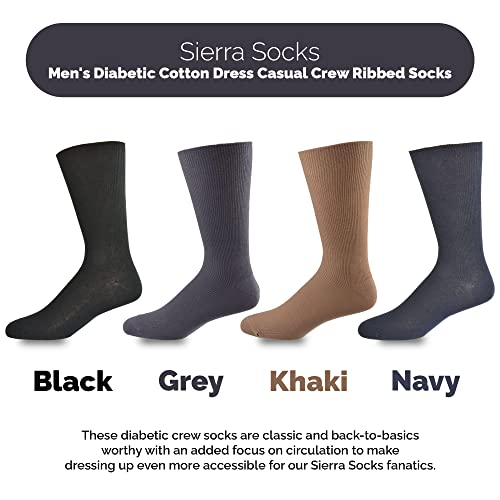 Sierra Socks Men's Diabetic Cotton Dress Casual Crew Ribbed Smooth Toe M11 (Shoe Size 10-12, Sock Size 10-13, Navy 3 Pair) #TOP3