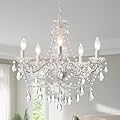 AMZASA Crystal White Chandelier, Ceramic White Hanging Pendant Light,Crystals Pendant and Glass Dish,5 Light Crystal Chandeliers for Ceiling Medallions,Wedding,Dining,Kitchen, Foyer,Mini