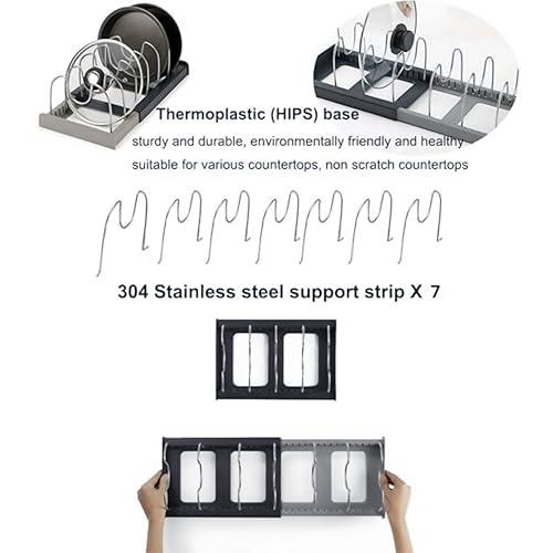 Image of Livzing Expandable Cookware Organizer, Stainless steel Adjustable Dividers for Space saving storage for pan lids, baking trays Pot & Pan Organizers Rack,Pot Lid Organizers,Pot racks,Pot holder,Kitchen