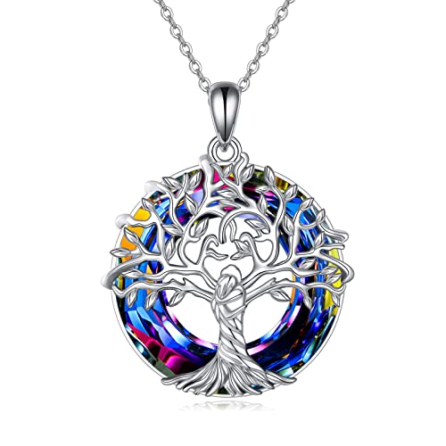 Collier arbre de vie en argent sterling avec pendentif cristal YAFEINI pour femme