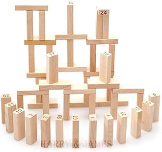 HARRY & JAMES Wooden Building Blocks Puzzle 48 Pcs Challenging 4pcs Dice Wooden Blocks Stacking Game Maths,Tumbling Tower 48 Pcs with 4 Dices Puzzle Game for Adults & Kids.