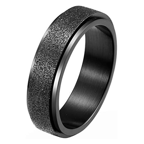 WOYNJI Women's Men's Stainless Steel Spinner Ring Sand Blast Finish Fidget Ring for Anxiety 6MM Black Size 4 Cover