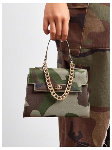 Image of RoseSeek Women's Camo Flap Square Bags Chain Strap Top Handle Satchel Crossbody Bag