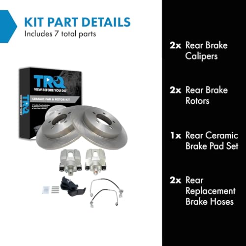 Image of TRQ Rear Brake Pad and Rotor Set Ceramic Calipers Compatible with 2002-2005 Ford Explorer Mercury Mountaineer