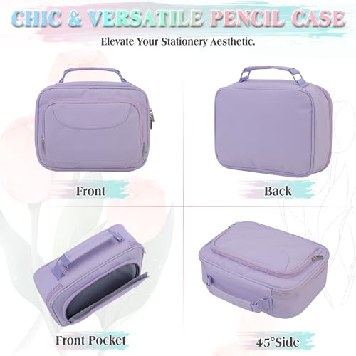 Image of VX VONXURY Large Pencil Case, 54-Slot Colored Pen Pouch 2 Removable Sleeves | Cute Zipper Pencil Bag Organizer, Top Handle, Front Zip Pocket, Durable Fabric for Art Supplies Markers School Travel College