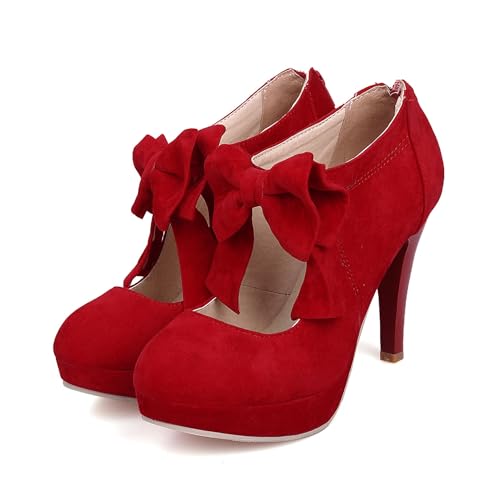 DEERBUNNY Women's Suede Platform IN4 Stiletto Pumps Back Zipper Cute Bows-Knot High Heels Pump Shoe Wedding Party Office Dress Shoes2