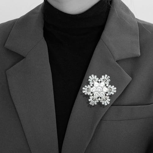 Image of Women's Cubic Zircon Snowflake Brooch Pins Elegant Clear Crystal Ice Flower Lapel Pin Breastpin