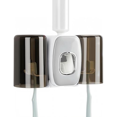 HASTHIP® 3-in-1 Toothbrush Holder, with Toothpaste Dispenser& 2 C...