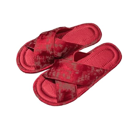 Premium Luxury Satin Silk Embroidery All Seasons Comfort Women's House Slippers Non Slip Indoor Soft Home Slip On Shoes